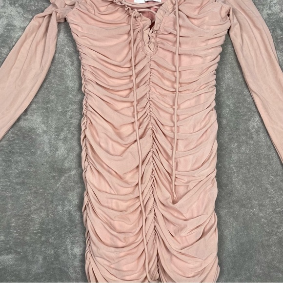 Hello Molly Dress Womens Medium Pink Feminine Ruched Bodycon Mesh Coquette Mini - Picture 6 of 11